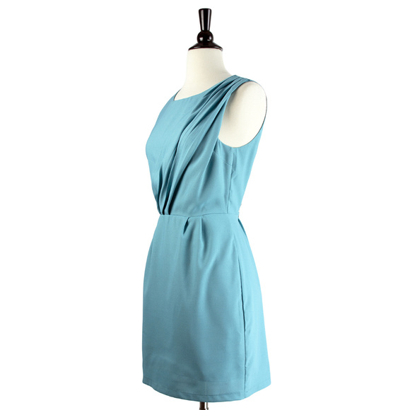 Pepaloves | Turquoise Pleat Front Sheath Dress - Picture 2 of 4